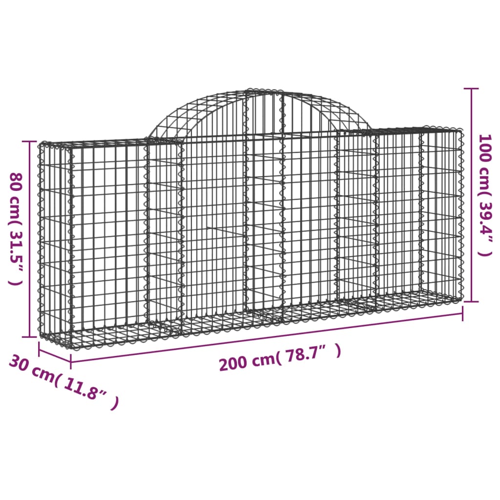 vidaXL Arched Gabion Baskets 8 pcs 78.7"x11.8"x31.5"/39.4" Galvanized Iron-3