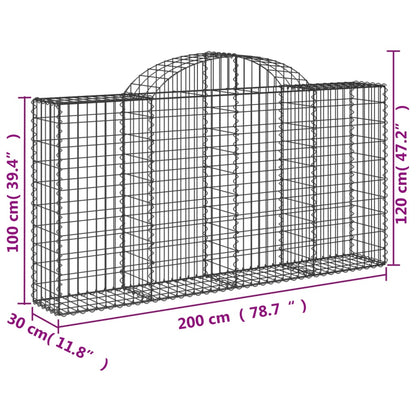 vidaXL Arched Gabion Baskets 2 pcs 78.7"x11.8"x39.4"/47.2" Galvanized Iron-4