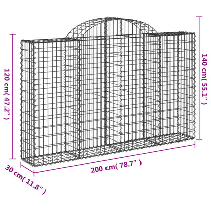 vidaXL Arched Gabion Baskets 4 pcs 78.7"x11.8"x47.2"/55.1" Galvanized Iron-3