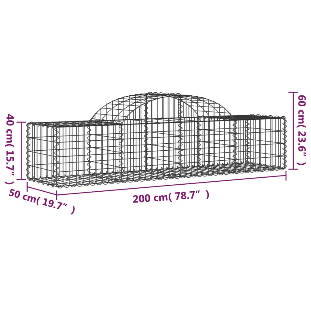 vidaXL Arched Gabion Baskets 4 pcs 78.7"x19.7"x15.7"/23.6" Galvanized Iron-3