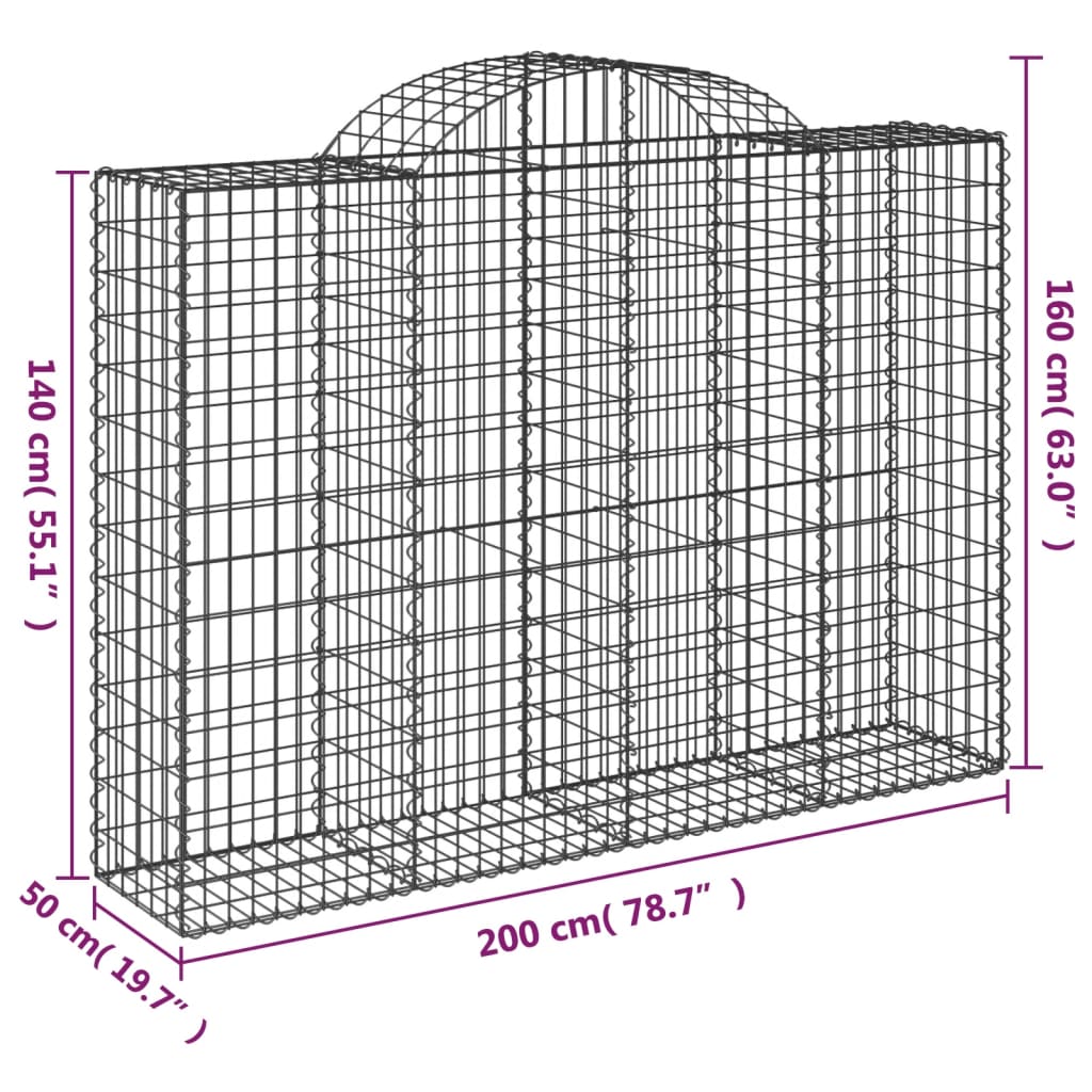 vidaXL Arched Gabion Baskets 5 pcs 78.7"x19.7"x55.1"/63" Galvanized Iron-3