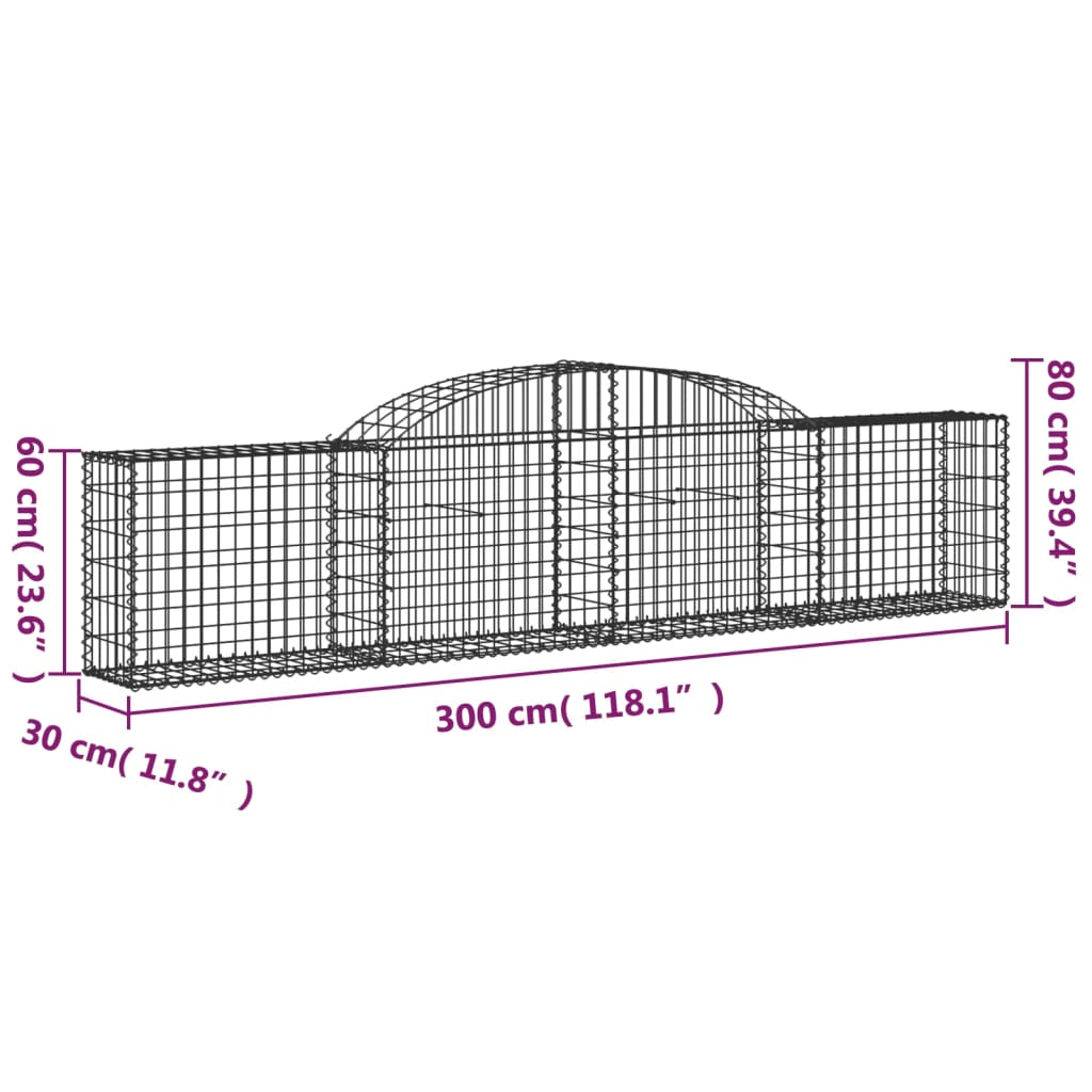 vidaXL Arched Gabion Baskets 5 pcs 118.1"x11.8"x23.6"/31.5" Galvanized Iron-3