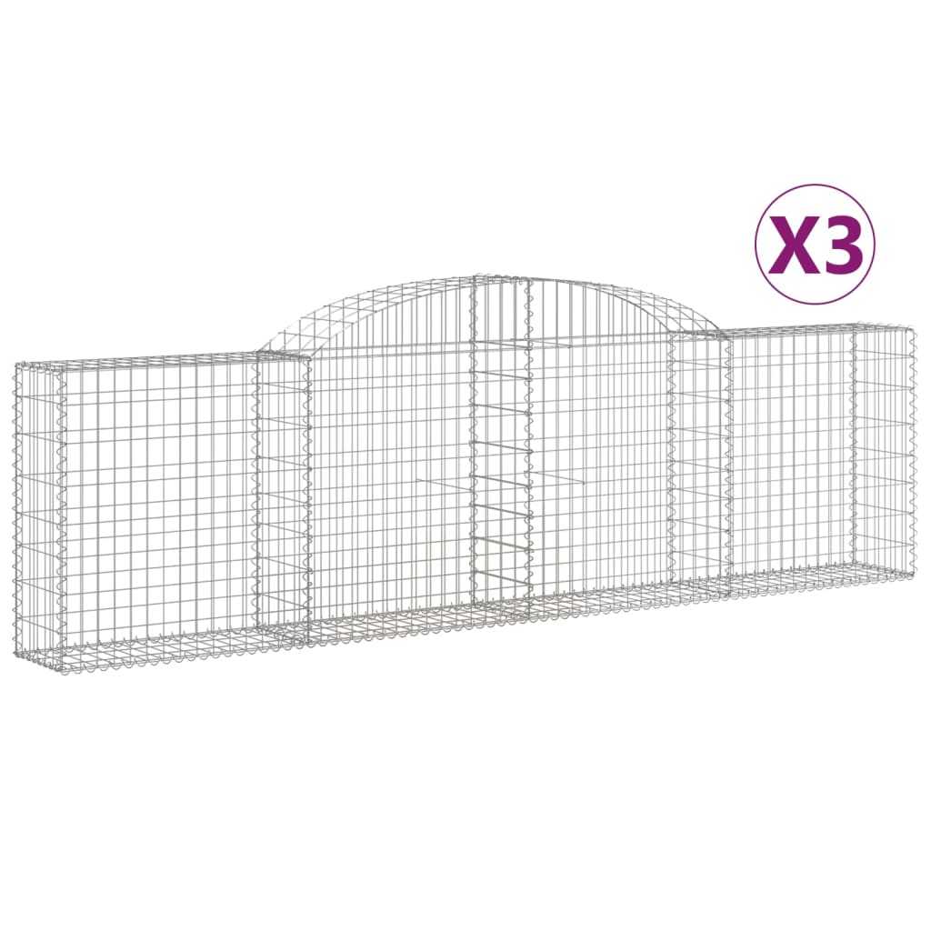 vidaXL Arched Gabion Baskets 3 pcs 118.1"x11.8"x31.5"/39.4" Galvanized Iron-3