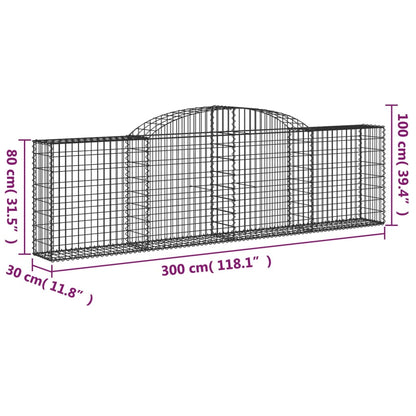 vidaXL Arched Gabion Baskets 3 pcs 118.1"x11.8"x31.5"/39.4" Galvanized Iron-4