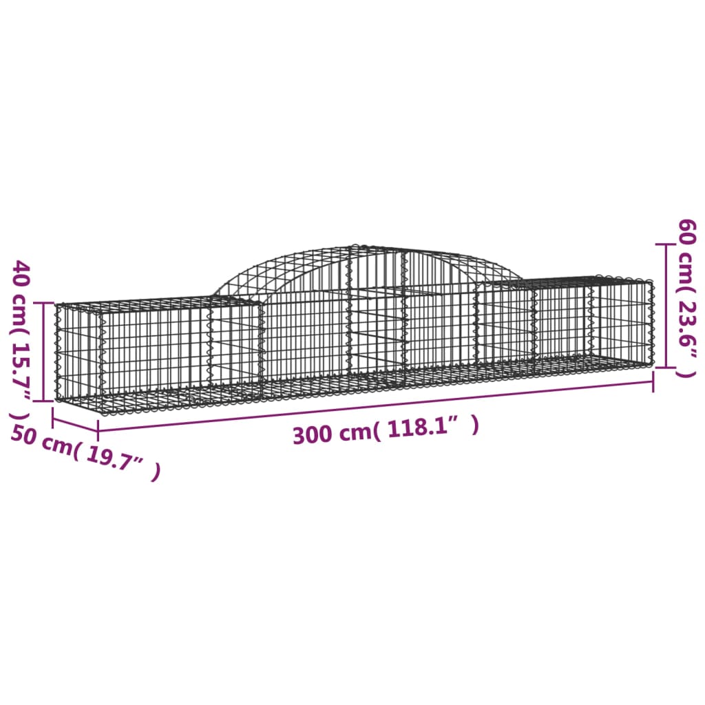 vidaXL Arched Gabion Baskets 7 pcs 118.1"x19.7"x15.7"/23.6" Galvanized Iron-3