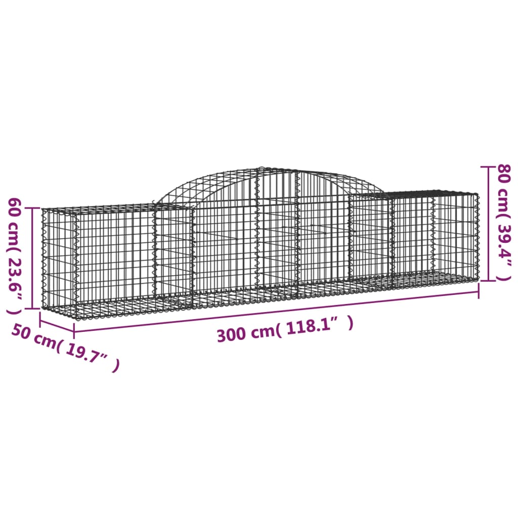 vidaXL Arched Gabion Baskets 3 pcs 118.1"x19.7"x23.6"/31.5" Galvanized Iron-3