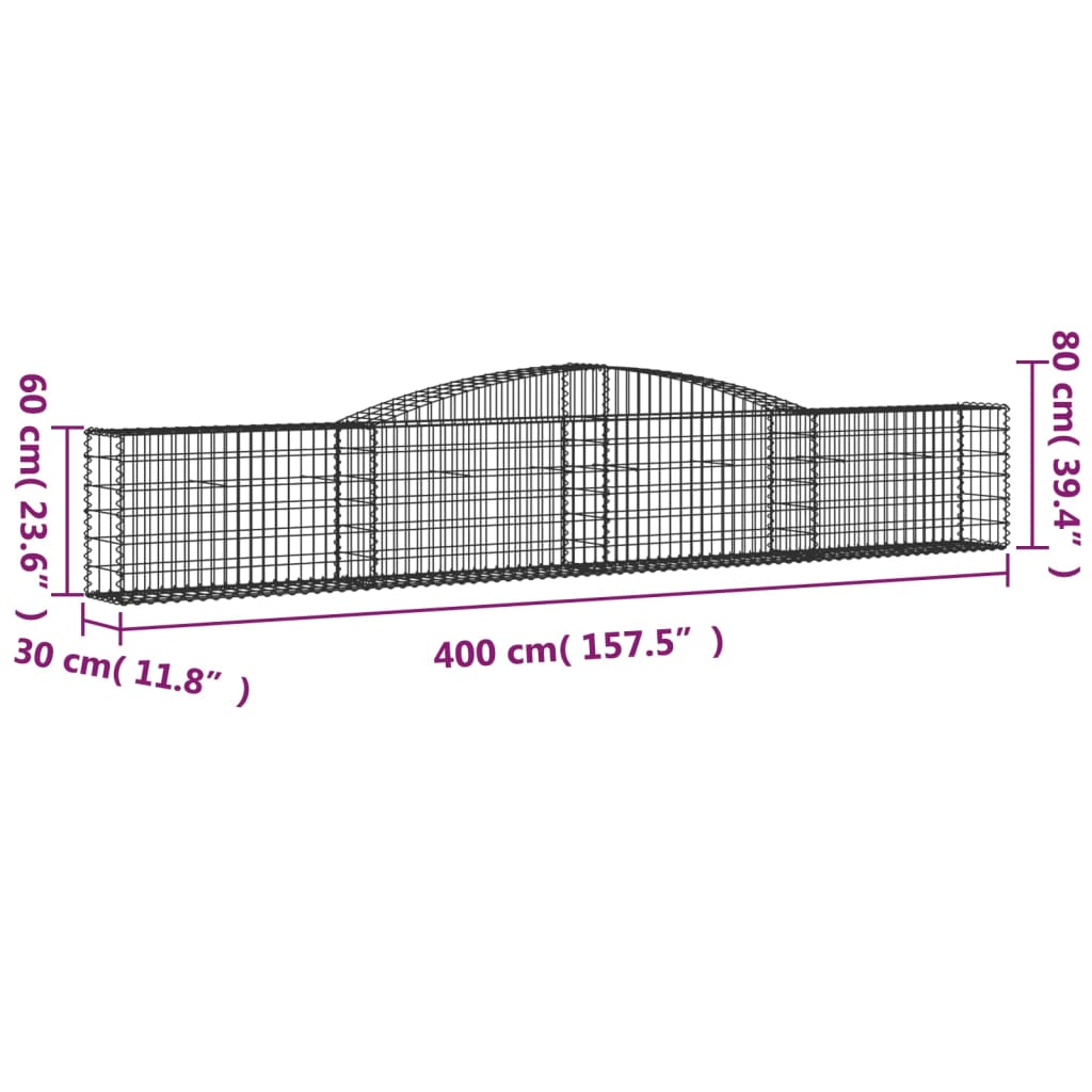 vidaXL Arched Gabion Baskets 7 pcs 157.5"x11.8"x23.6"/31.5" Galvanized Iron-3