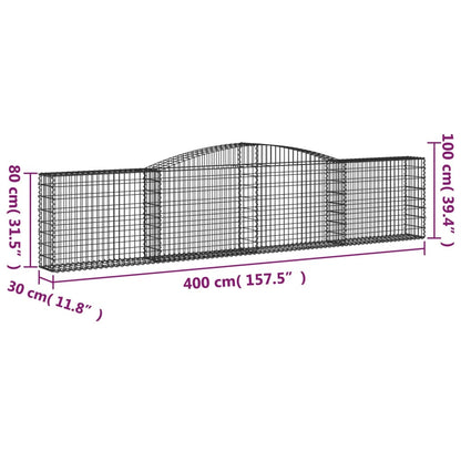 vidaXL Arched Gabion Baskets 2 pcs 157.5"x11.8"x31.5"/39.4" Galvanized Iron-4
