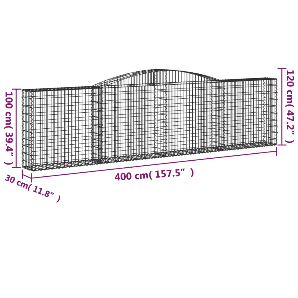 vidaXL Arched Gabion Baskets 8 pcs 157.5"x11.8"x39.4"/47.2" Galvanized Iron-3