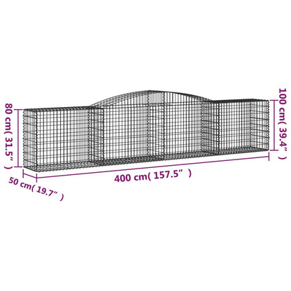 vidaXL Arched Gabion Baskets 4 pcs 157.5"x19.7"x31.5"/39.4" Galvanized Iron-3