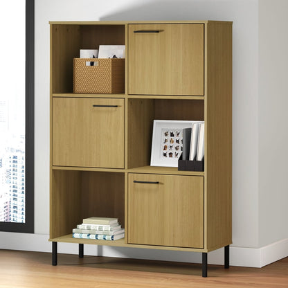 vidaXL Bookshelf Book Cabinet with Metal Legs Storage Cabinet OSLO Solid Wood-4