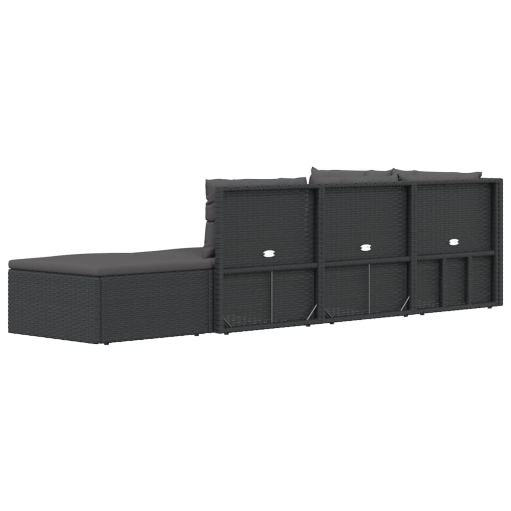 vidaXL 5 Piece Patio Lounge Set with Cushions Black Poly Rattan-4