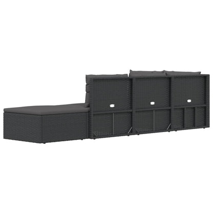 vidaXL 5 Piece Patio Lounge Set with Cushions Black Poly Rattan-4