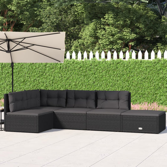 vidaXL 5 Piece Patio Lounge Set with Cushions Black Poly Rattan-0