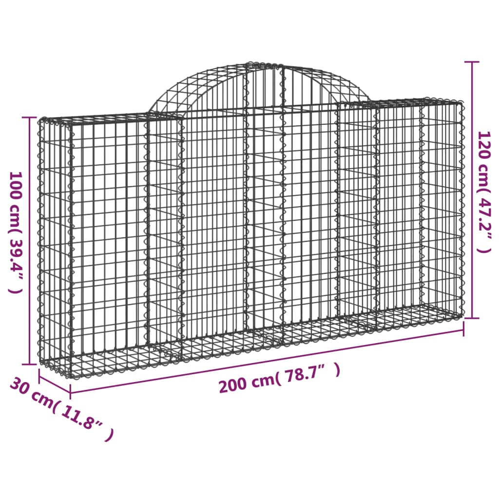 vidaXL Arched Gabion Basket 78.7"x11.8"x39.4"/47.2" Galvanized Iron-4