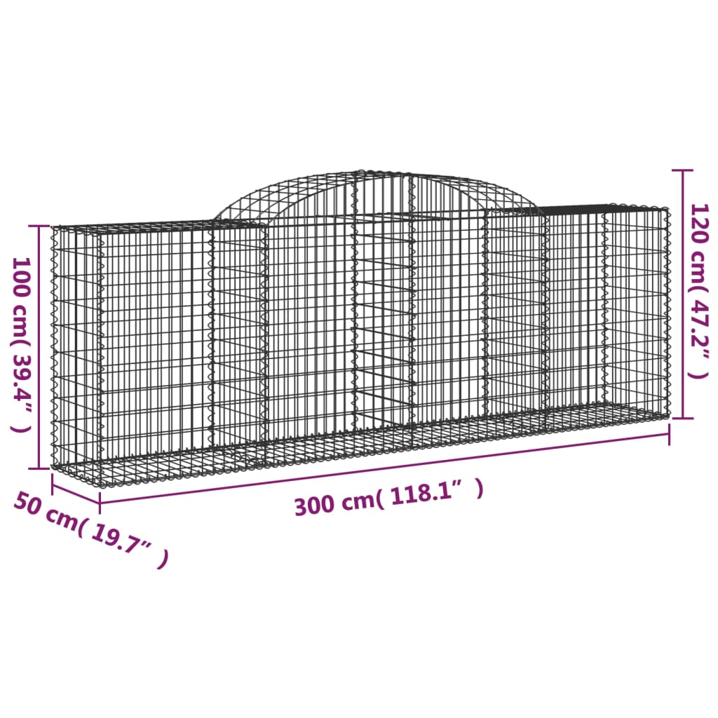 vidaXL Arched Gabion Basket 118.1"x19.7"x39.4"/47.2" Galvanized Iron-3