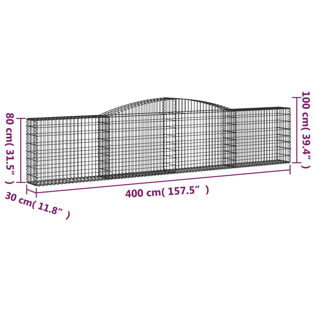 vidaXL Arched Gabion Basket 157.5"x11.8"x31.5"/39.4" Galvanized Iron