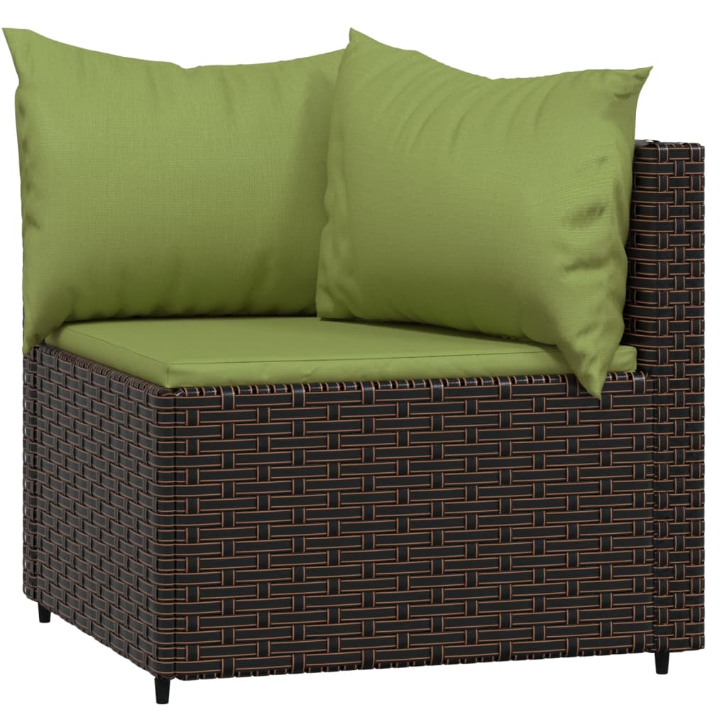 vidaXL 3 Piece Patio Lounge Set with Cushions Brown Poly Rattan-2