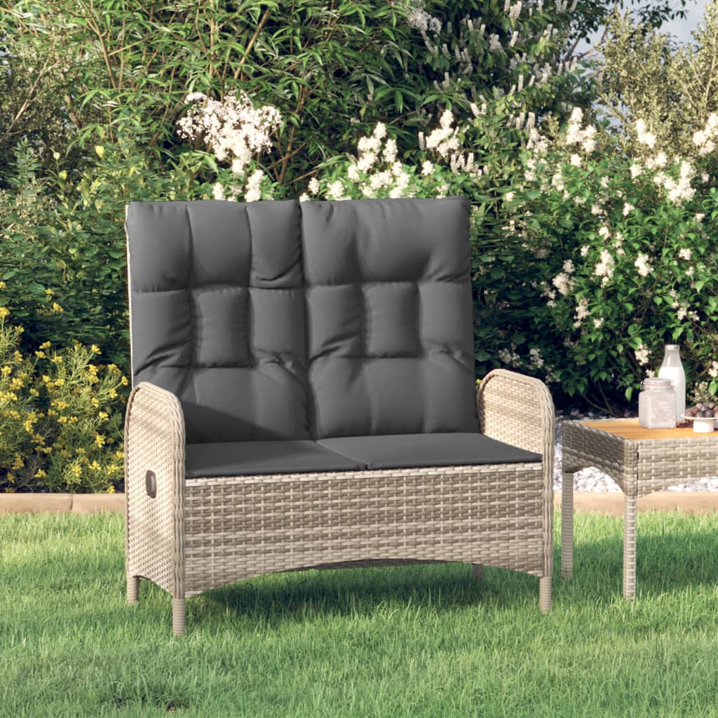 vidaXL Patio Bench Outdoor Reclining Dining Bench with Cushions Poly Rattan-5