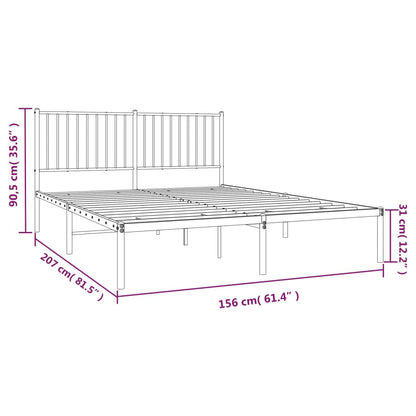 vidaXL Metal Bed Frame with Headboard White 59.8"x78.7"-1