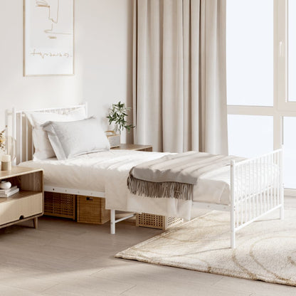 vidaXL Metal Bed Frame with Headboard and Footboard White 39.4"x74.8" Twin-0