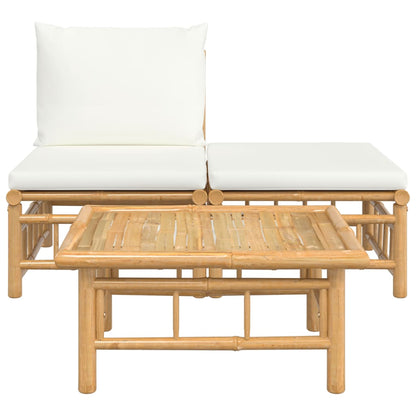 vidaXL 3 Piece Patio Lounge Set with Cream White Cushions Bamboo-2