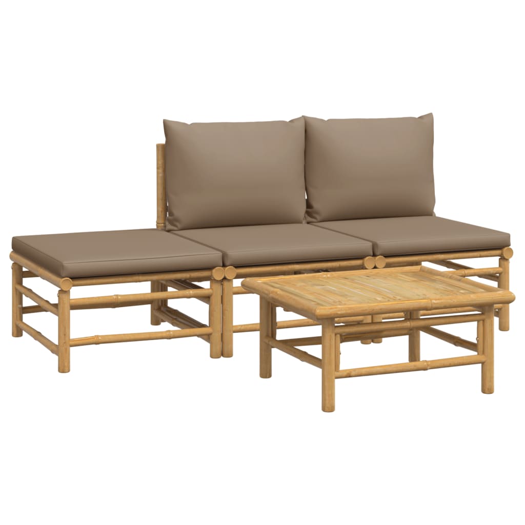 vidaXL 4 Piece Patio Lounge Set with Taupe Cushions Bamboo-1