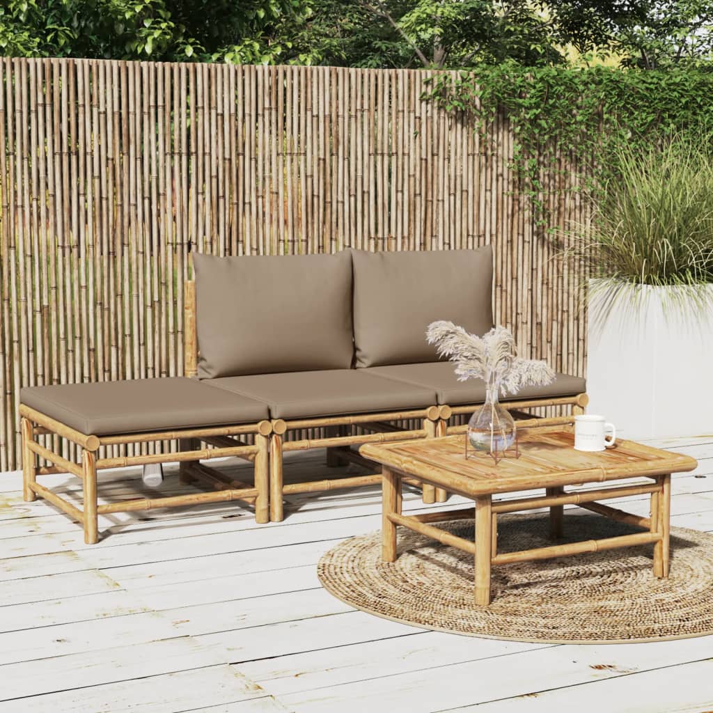 vidaXL 4 Piece Patio Lounge Set with Taupe Cushions Bamboo-0