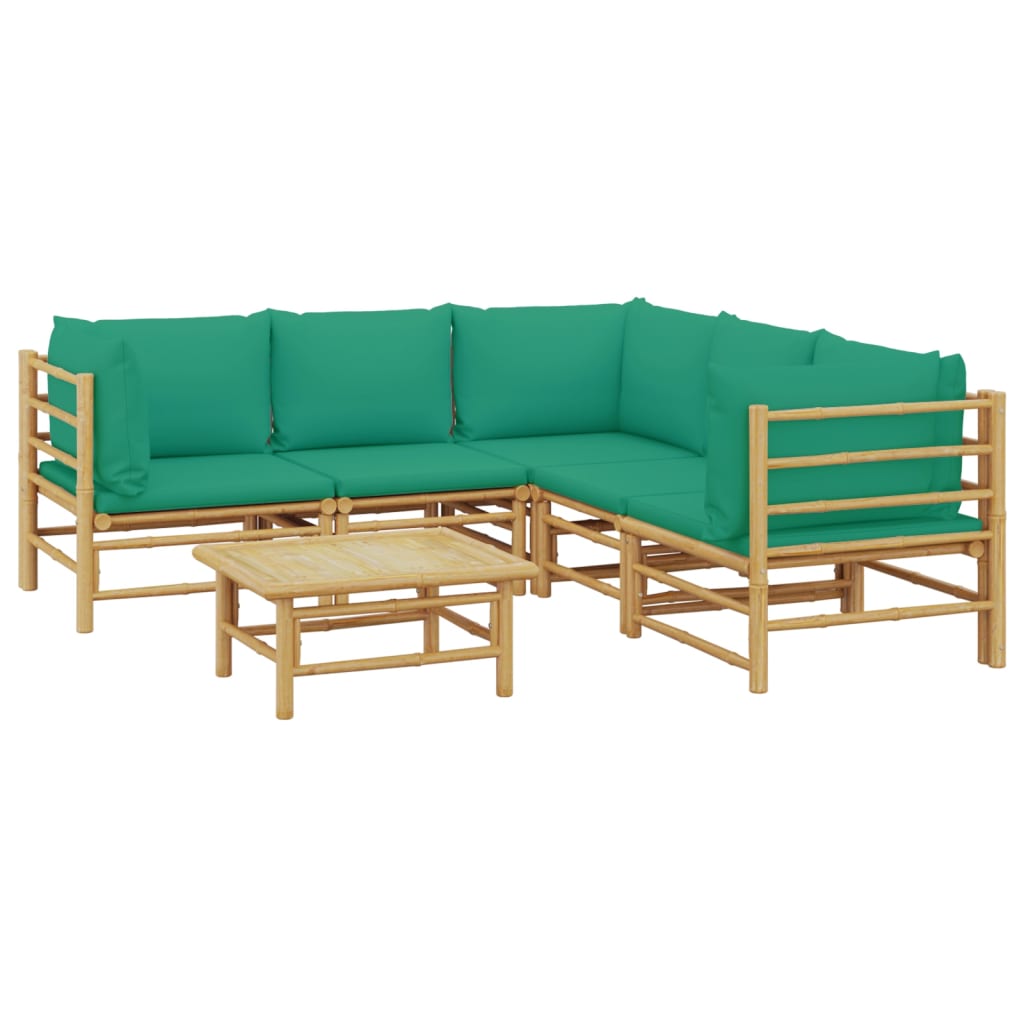 vidaXL 6 Piece Patio Lounge Set with Green Cushions Bamboo-1