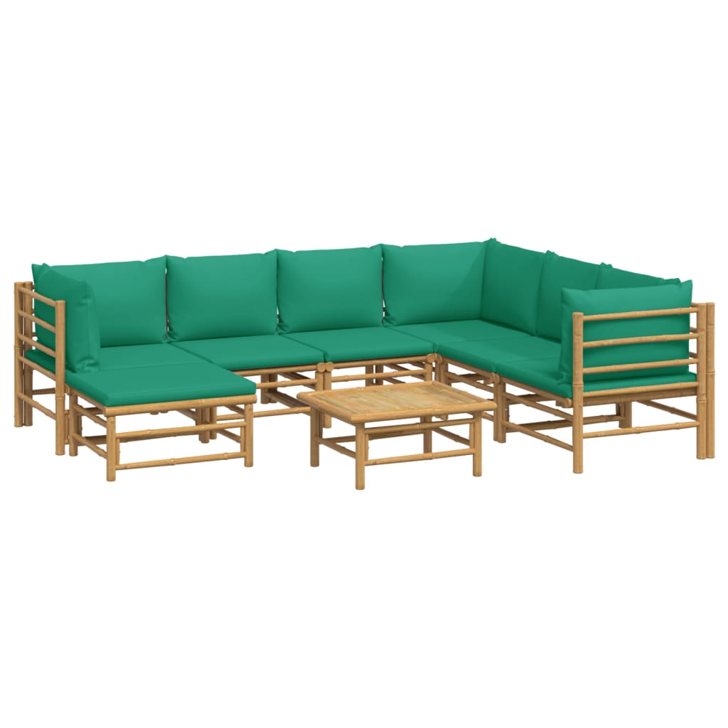 vidaXL 8 Piece Patio Lounge Set with Green Cushions Bamboo-1