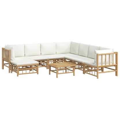 vidaXL 9 Piece Patio Lounge Set with Cream White Cushions Bamboo-1