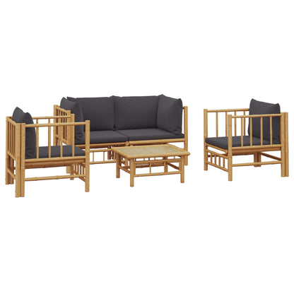 vidaXL 5 Piece Patio Lounge Set with Dark Gray Cushions Bamboo-1