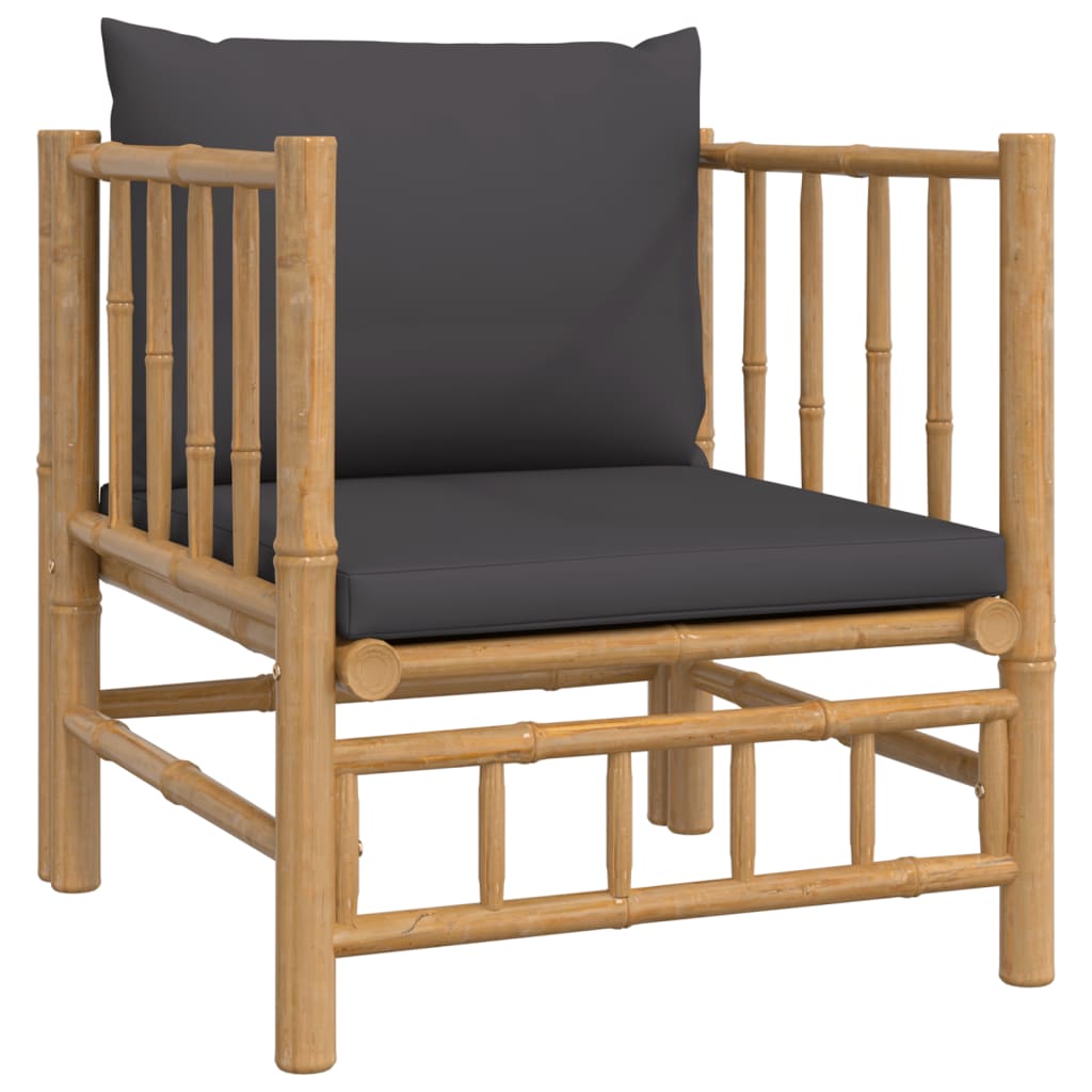 vidaXL 5 Piece Patio Lounge Set with Dark Gray Cushions Bamboo-3