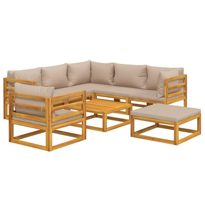 vidaXL 8 Piece Patio Lounge Set with Taupe Cushions Solid Wood-1