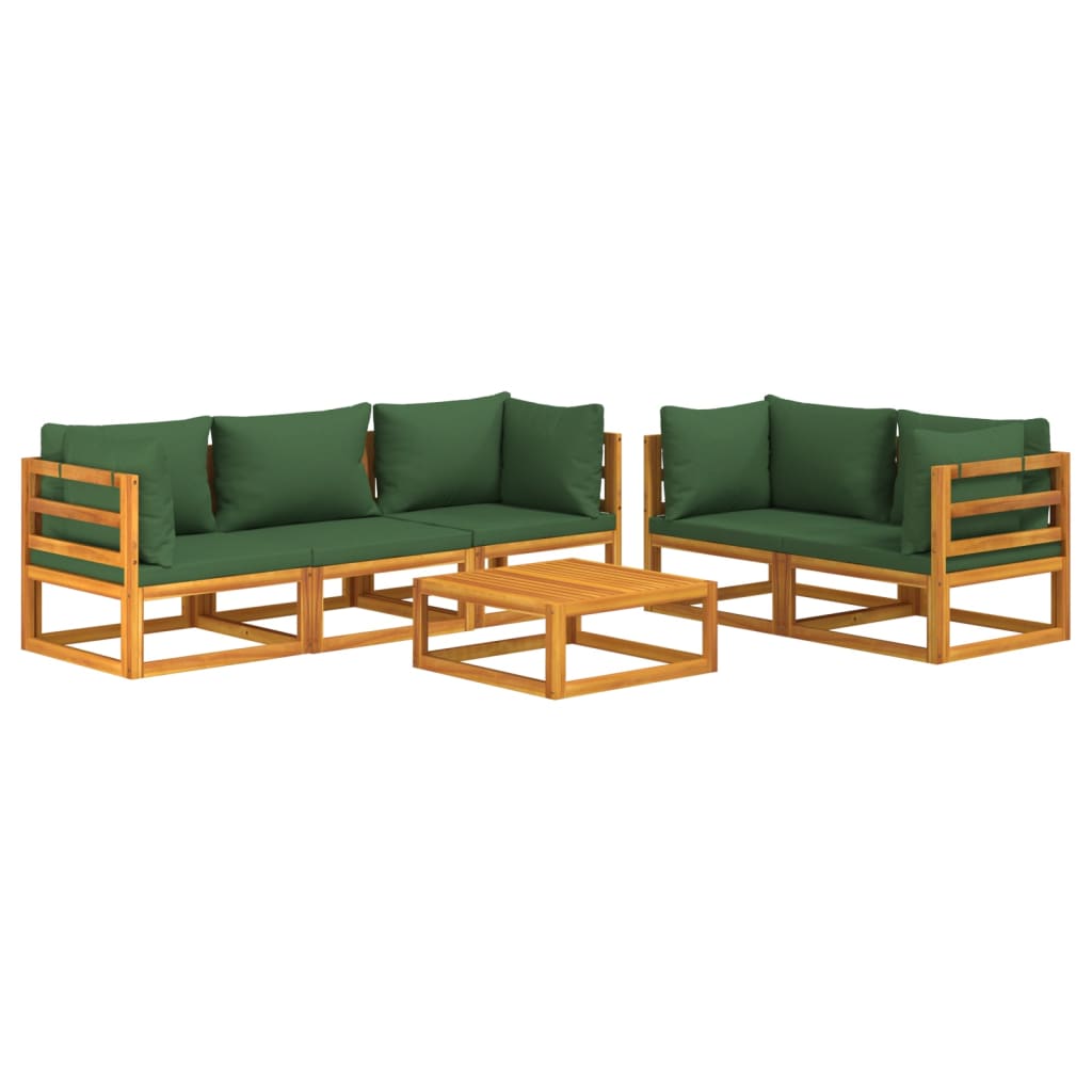 vidaXL 6 Piece Patio Lounge Set with Green Cushions Solid Wood-1