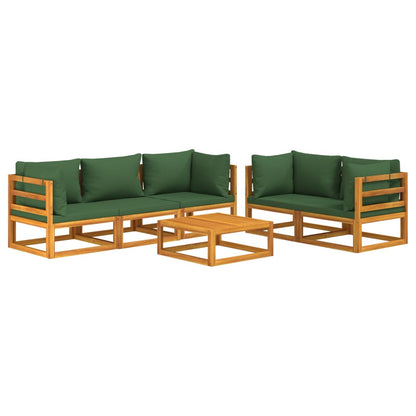 vidaXL 6 Piece Patio Lounge Set with Green Cushions Solid Wood-1