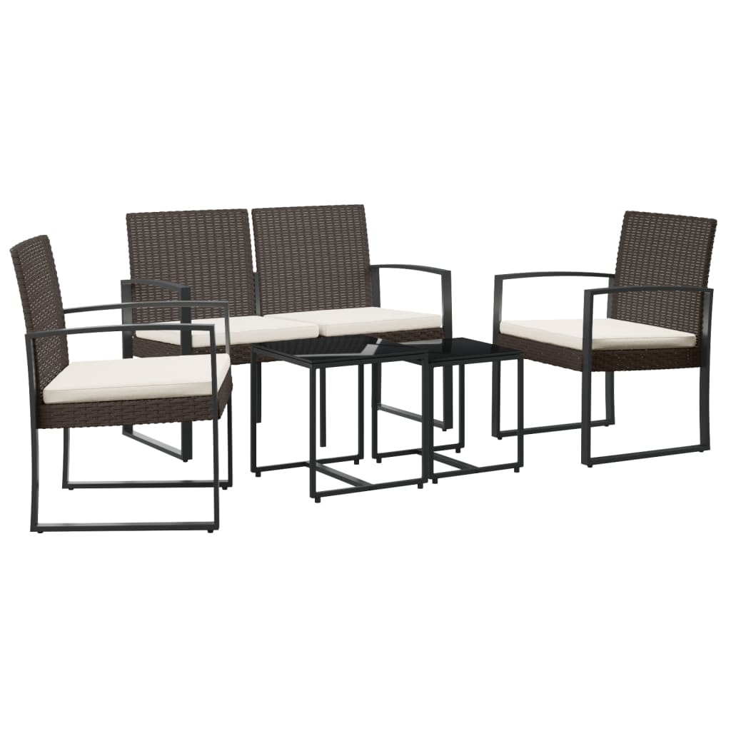 vidaXL Patio Dining Set 5 Pcs Outdoor Table and Chair with Cushions PP Rattan-2
