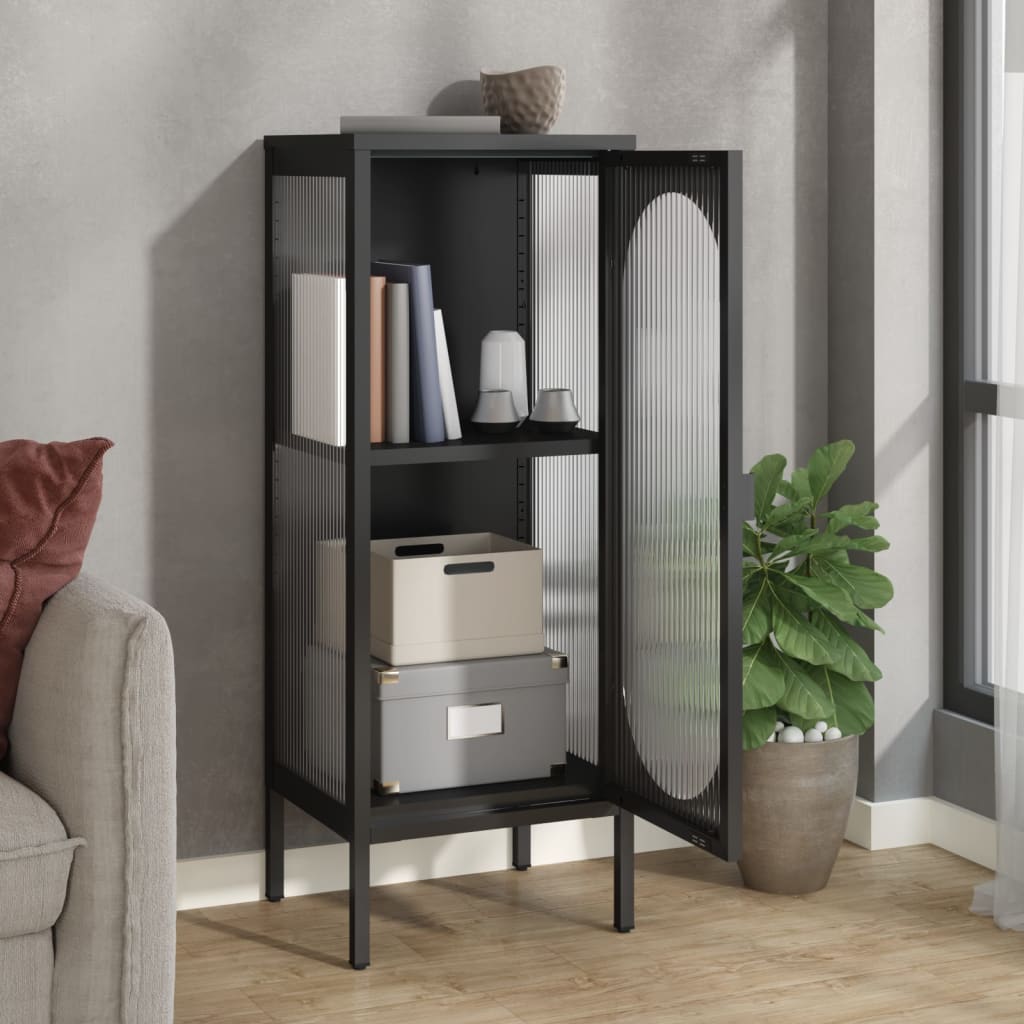 vidaXL Sideboard Black 15.7"x13.8"x41.3" Glass and Steel-2