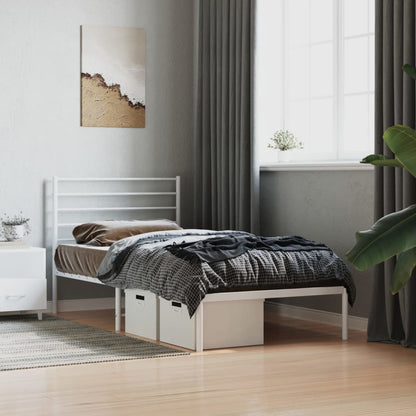 vidaXL Metal Bed Frame with Headboard White 39.4"x78.7"-1