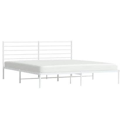 vidaXL Metal Bed Frame with Headboard White 76"x79.9" King-4