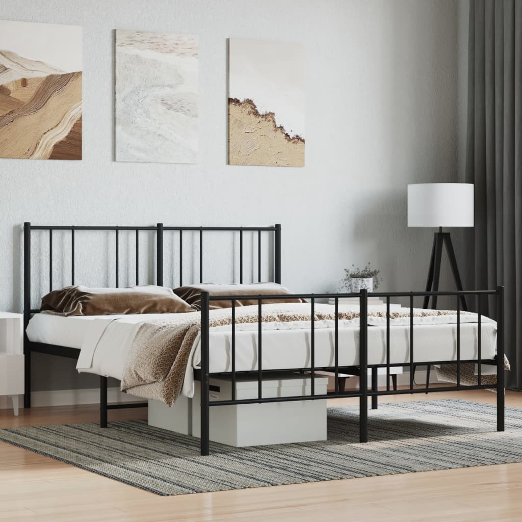 vidaXL Metal Bed Frame with Headboard and Footboard Black 53.9"x74.8" Full-0