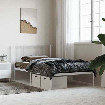 vidaXL Metal Bed Frame with Headboard White 39.4"x78.7"-2