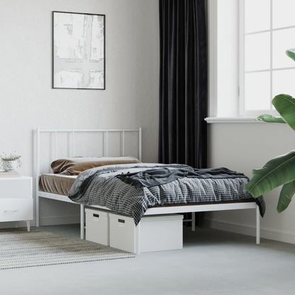 vidaXL Metal Bed Frame with Headboard White 39.4"x78.7"-0
