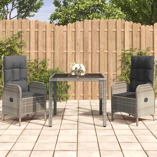 vidaXL 3 Piece Patio Dining Set with Cushions Gray Poly Rattan-0