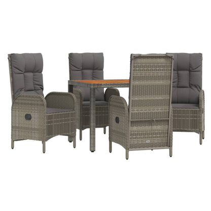 vidaXL 5 Piece Patio Dining Set with Cushions Gray Poly Rattan-1