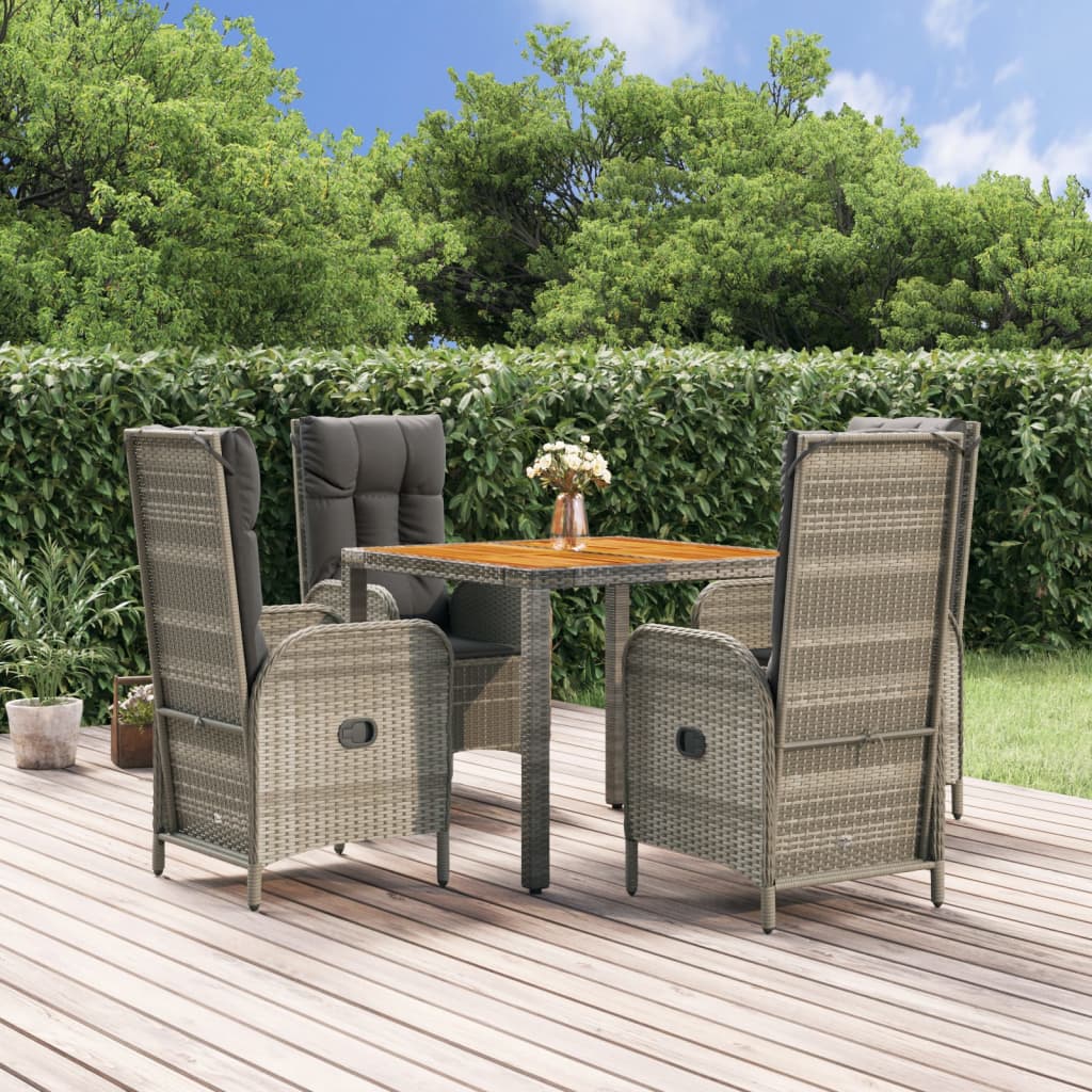 vidaXL 5 Piece Patio Dining Set with Cushions Gray Poly Rattan-0