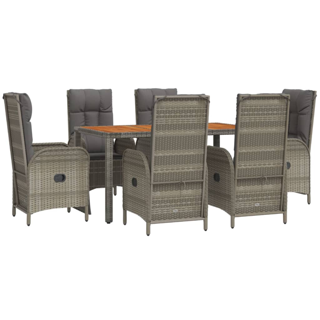 vidaXL 7 Piece Patio Dining Set with Cushions Gray Poly Rattan-1