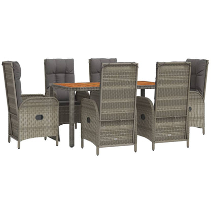 vidaXL 7 Piece Patio Dining Set with Cushions Gray Poly Rattan-1