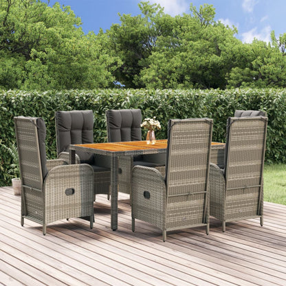 vidaXL 7 Piece Patio Dining Set with Cushions Gray Poly Rattan-0