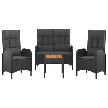 vidaXL 4 Piece Patio Dining Set with Cushions Black Poly Rattan-1